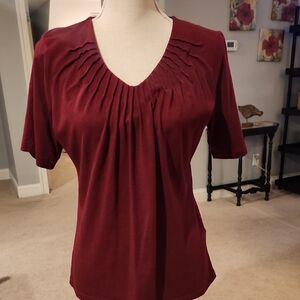 Christopher & Banks Deep Red Pleated Blouse